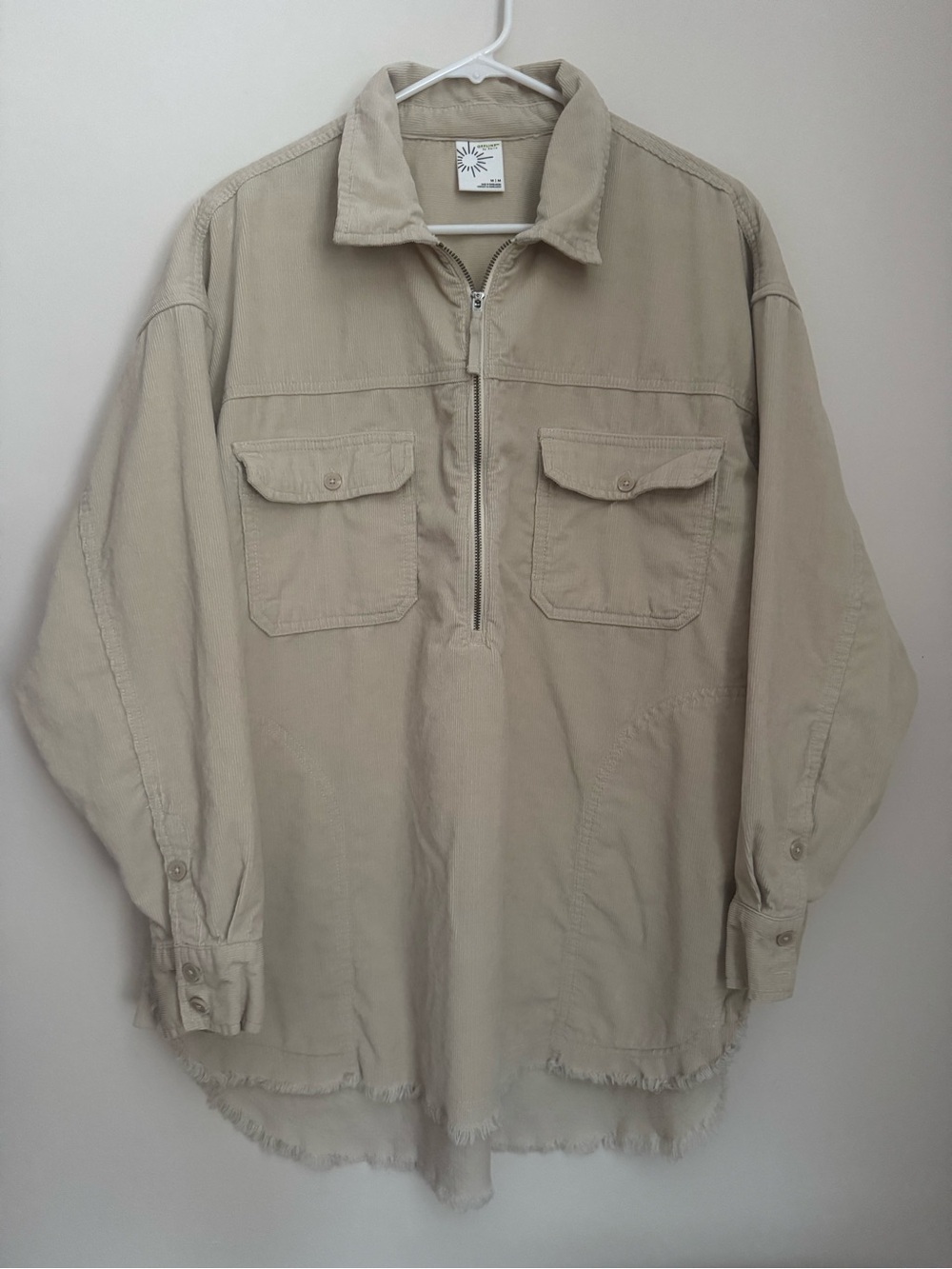 Offline by Aerie Corduroy Half Zip Shacket Women’s Medium Beige Oversized Cotton